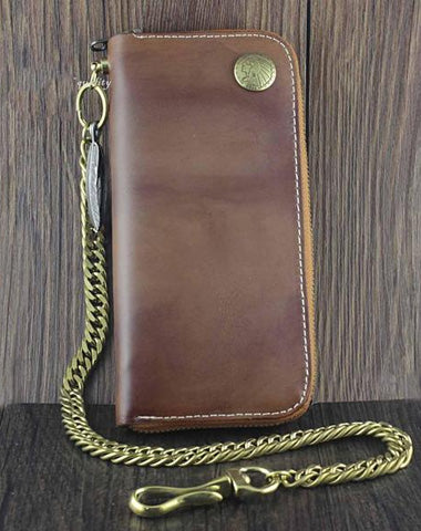 Genuine Leather Man Wallet Card Holder Credit Card Coin Large Men Long Coffee