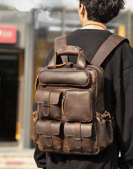 Vintage Leather Men's Travel Backpack 14inch Laptop Backpack School Backpack For Men