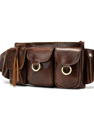 Vintage Brown Leather Men's Fanny Pack Waist Bag Brown Hip Pack Belt Bag For Men