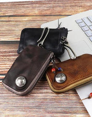 Vintage Mens Leather Key Wallet Zipper Key Holder Coin Wallet Change Pouch For Men