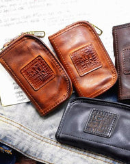 Vintage Mens LEATHER Car Key Holder Zipper Key Wallet Key Holder for Men