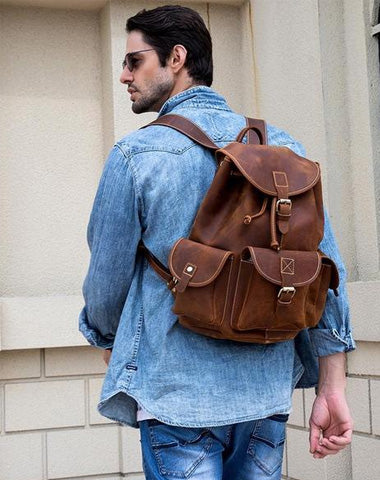 Vintage Leather Mens 14inch Laptop Backpack Travel Backpacks School Backpacks for Men