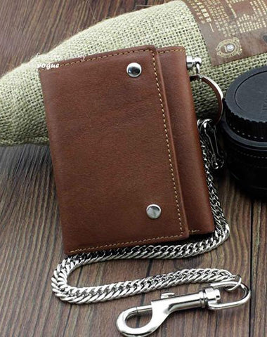 Men's Trifold Small Biker Wallet Chain Wallet