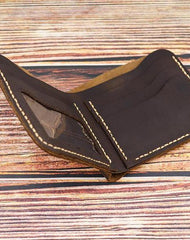 Vintage Dark Brown Leather Men's Small Wallet Bifold billfold Wallet For Men