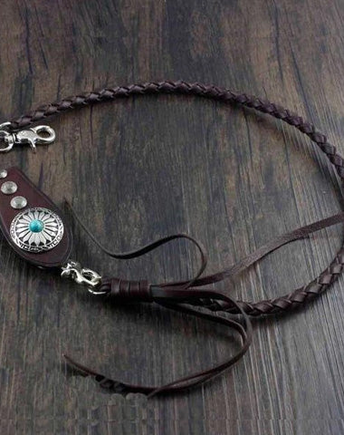 Cool Leather Mens Braided Wallet Chain Pants Chain with Belt Loop for Men