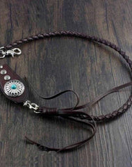 Cool Leather Mens Braided Wallet Chain Pants Chain with Belt Loop for Men