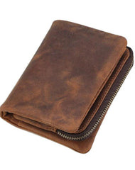 Vintage Leather Mens Bifold Small Wallet billfold Wallet Within Detachable Coin Holder for Men