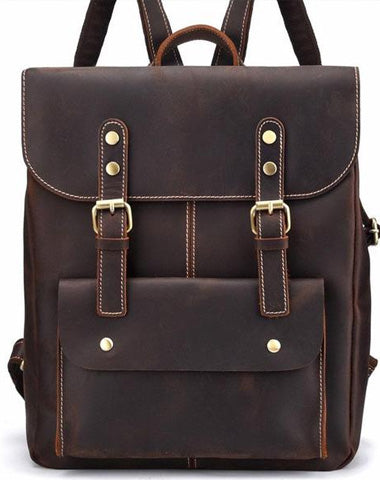 Vintage Leather Coffee Mens Backpack Satchel Backpack Travel Backpack Bags for Men