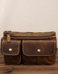 Vintage Brown Leather Men's Fanny Pack Hip Pack Brown Chest Bag Waist Bags For Men