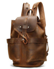 Vintage Leather Men's Barrel Backpack Travel Backpack Brown College Backpack For Men