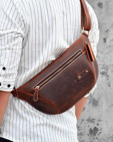 Vintage Brown Leather Men's Fanny Pack Hip Pack Waist Bag For Men