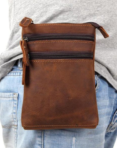 Vintage Leather Men's Waist Belt Pouch Cell Phone Holster Brown Mini Side Bag For Men