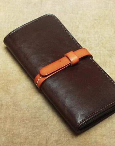 Vintage Leather Men's Bifold Long Wallet Black Brown Blue Long Wallet For Men