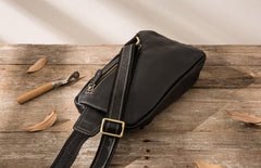 Mens Black Leather Sling Bag Sling Shoulder Bag Sling Backpack for men