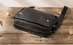 Cool Leather Black Mens Messenger Bag Vintage Shoulder Bag  for Men