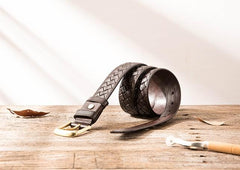 Handmade Cool Braided Leather Mens Belt Leather Belt for Men