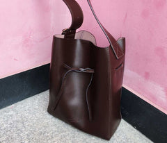 Stylish Leather Brown Womens Bucket Purse Crossbody Bag Barrel Shoulder Bag for Women