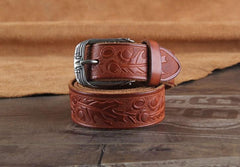 Genuine Leather Punk Rock Biker Tooled Floral Trucker Mens Belt Men Black Coffee Belt for Men