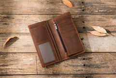 Cool Vintage Slim Mens long Wallet Leather Wallet Bifold Long Wallets for Men