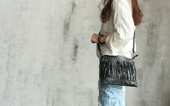 Vintage WOMENs LEATHER Tassels Shoulder Bag Handmade Crossbody Purse With tassels