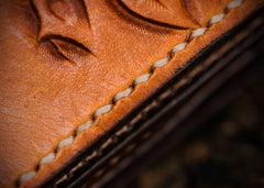 Handmade Leather Tooled Skull Indian Chief Biker Wallets Mens Cool billfold Chain Wallet Trucker Wallet with Chain