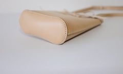 Handmade Leather Beige Womens Bucket Purse Barrel Shoulder Bag for Women