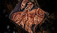 Handmade Leather Chinese Black&White Tooled Mens Small Wallet Cool Leather Wallet billfold Wallet for Men