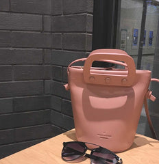 Cute Leather Pink Womens Mini Bucket Purse Handbag Barrel Shoulder Bag for Women