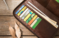 Cool Leather Mens Coffee Long Zipper Clutch Wallet Long Wallet for Men