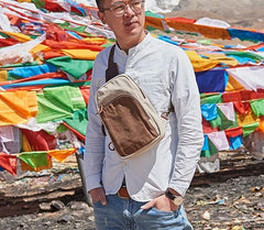 Cool Canvas Gray Mens Sling Bag Chest Bag One Shoulder Pack for men