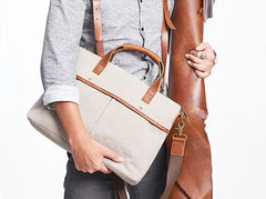 Mens Gray Canvas 14inch Briefcase Handbag Work Bag Business Bag for Men