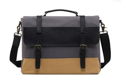 Mens Canvas Leather Briefcase Handbag Work Bag Business Bag for Men