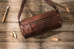 Cool Small Mens Leather Barrel Bag Messenger Bags Shoulder Bags  for Men