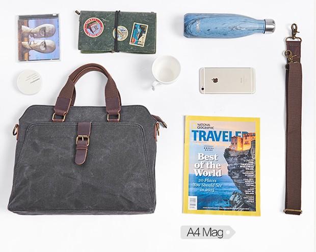 Mens Gray Canvas Briefcase Handbag Work Bag Business Bag for Men