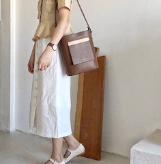Stylish Leather Green Coffee Womens Bucket Purse Crossbody Bag Barrel Shoulder Bag for Women