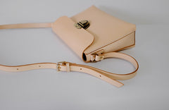 Handmade Leather Beige Womens Vintage Crossbody Purse Shoulder Bag for Women