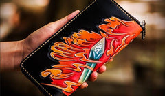 Handmade Leather Men Tooled Acalanatha Cool Leather Wallet Long Phone Clutch Wallets for Men