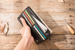 Cool Black Skull Leather Mens Long Wallet Long Wallet for Men
