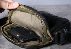 Handmade Genuine Leather Mens Cool Messenger Bag Sling Bag Chest Bag Bike Bag Cycling Bag for men