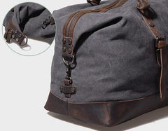 Gray Mens Leather Canvas Large Weekender Bag Canvas Travel Bag for Men