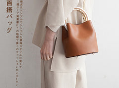 Cute Leather Womens Mini Bucket Handbag Crossbody Purse Barrel Shoulder Bag for Women
