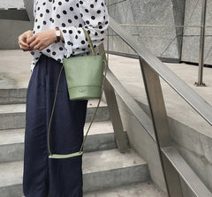 Cute Leather Green Womens Mini Bucket Purse Handbag Barrel Shoulder Bag for Women