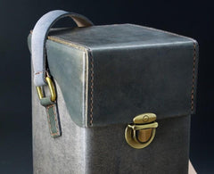 Handmade Gray Leather Mens Small Box Bag Shoulder Bag Messenger Bag for Men