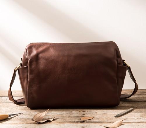 Cool Small Leather Black Mens Messenger Bags Shoulder Bags  for Men