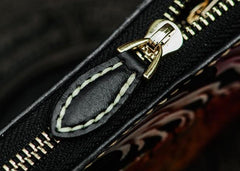 Handmade Leather Tooled Carp Mens Chain Biker Wallet Cool Leather Wallet Long Phone Wallets for Men