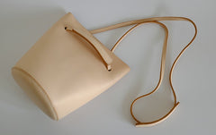 Handmade Leather Beige Womens Bucket Purse Barrel Shoulder Bags for Women