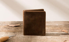 Coffee Cool Leather Mens Small Wallets Bifold Vintage Slim billfold Wallet for Men