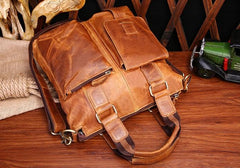 Vintage Coffee Leather Mens Briefcase Laptop Bag Business Bags Work Bag for Men
