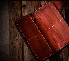 Handmade Leather Tooled Buddha&Demon Mens Chain Long Biker Wallet Cool Leather Wallet With Chain Wallets for Men