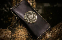 Handmade Leather Tibetan Mens Chain Biker Wallets Cool Leather Wallets Long Wallets for Men